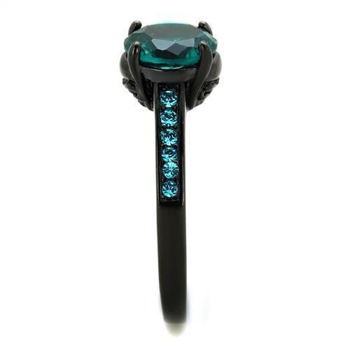 Womens Black Ring Anillo Para Mujer 316L Stainless Steel Ring with Glass in Blue Zircon Hannah - Jewelry Store by Erik Rayo