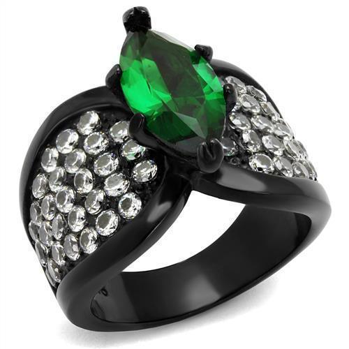 Womens Black Ring Anillo Para Mujer 316L Stainless Steel Ring with Glass in Emerald Treviso - Jewelry Store by Erik Rayo