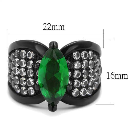 Womens Black Ring Anillo Para Mujer 316L Stainless Steel Ring with Glass in Emerald Treviso - Jewelry Store by Erik Rayo