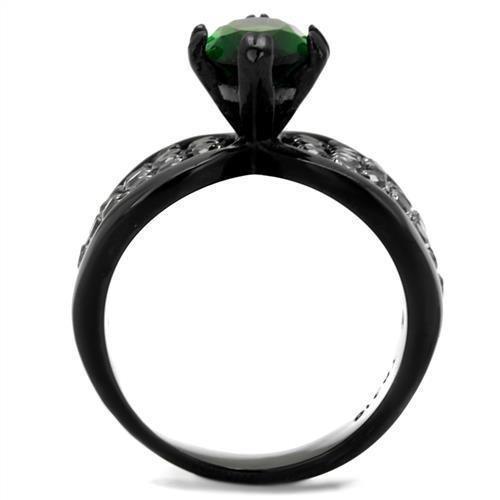 Womens Black Ring Anillo Para Mujer 316L Stainless Steel Ring with Glass in Emerald Treviso - Jewelry Store by Erik Rayo