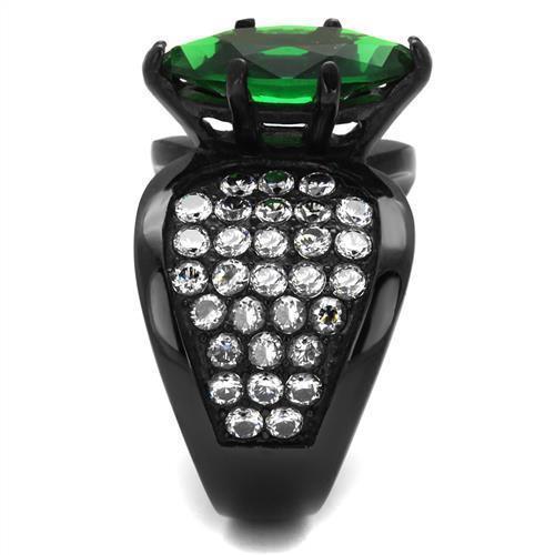 Womens Black Ring Anillo Para Mujer 316L Stainless Steel Ring with Glass in Emerald Treviso - Jewelry Store by Erik Rayo
