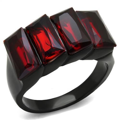 Womens Black Ring Anillo Para Mujer 316L Stainless Steel Ring with Glass in Siam Cortona - Jewelry Store by Erik Rayo