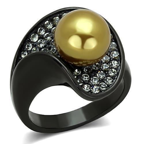 Womens Black Ring Anillo Para Mujer 316L Stainless Steel Ring with Synthetic Pearl in Champagne Spoleto - Jewelry Store by Erik Rayo