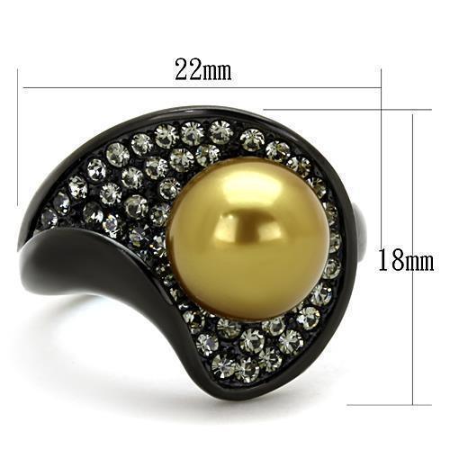 Womens Black Ring Anillo Para Mujer 316L Stainless Steel Ring with Synthetic Pearl in Champagne Spoleto - Jewelry Store by Erik Rayo