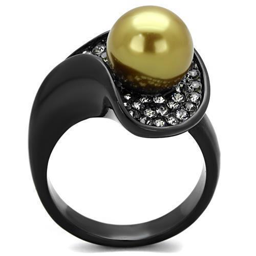 Womens Black Ring Anillo Para Mujer 316L Stainless Steel Ring with Synthetic Pearl in Champagne Spoleto - Jewelry Store by Erik Rayo