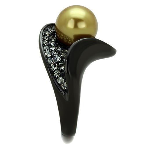Womens Black Ring Anillo Para Mujer 316L Stainless Steel Ring with Synthetic Pearl in Champagne Spoleto - Jewelry Store by Erik Rayo
