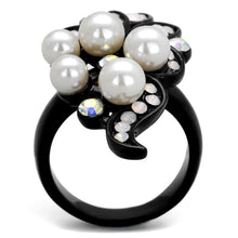 Load image into Gallery viewer, Womens Black Ring Anillo Para Mujer y Ninos Kids 316L Stainless Steel Ring with Synthetic Pearl in Light Rose Myriam - Jewelry Store by Erik Rayo
