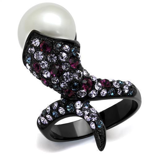 Womens Black Ring Anillo Para Mujer 316L Stainless Steel Ring with Synthetic Pearl in White Bethel - Jewelry Store by Erik Rayo