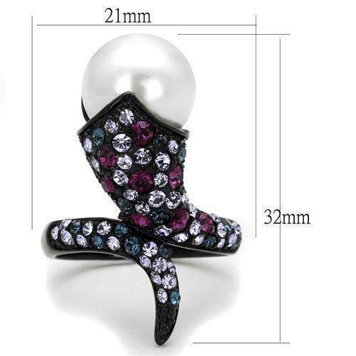 Womens Black Ring Anillo Para Mujer 316L Stainless Steel Ring with Synthetic Pearl in White Bethel - Jewelry Store by Erik Rayo