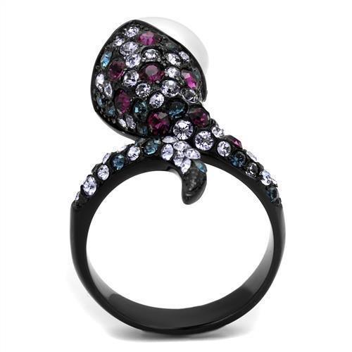 Womens Black Ring Anillo Para Mujer 316L Stainless Steel Ring with Synthetic Pearl in White Bethel - Jewelry Store by Erik Rayo