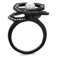 Load image into Gallery viewer, Womens Black Ring Anillo Para Mujer y Ninos Kids 316L Stainless Steel Ring with Synthetic Pearl in White Cascina - Jewelry Store by Erik Rayo
