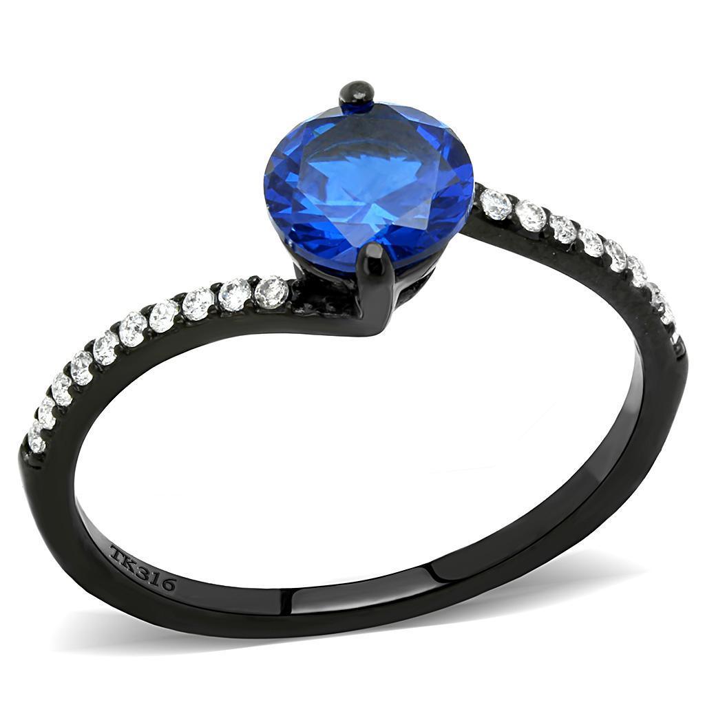 Womens Black Ring Anillo Para Mujer y Ninos Kids 316L Stainless Steel Ring with Synthetic Spinel in London Blue Vasto - Jewelry Store by Erik Rayo