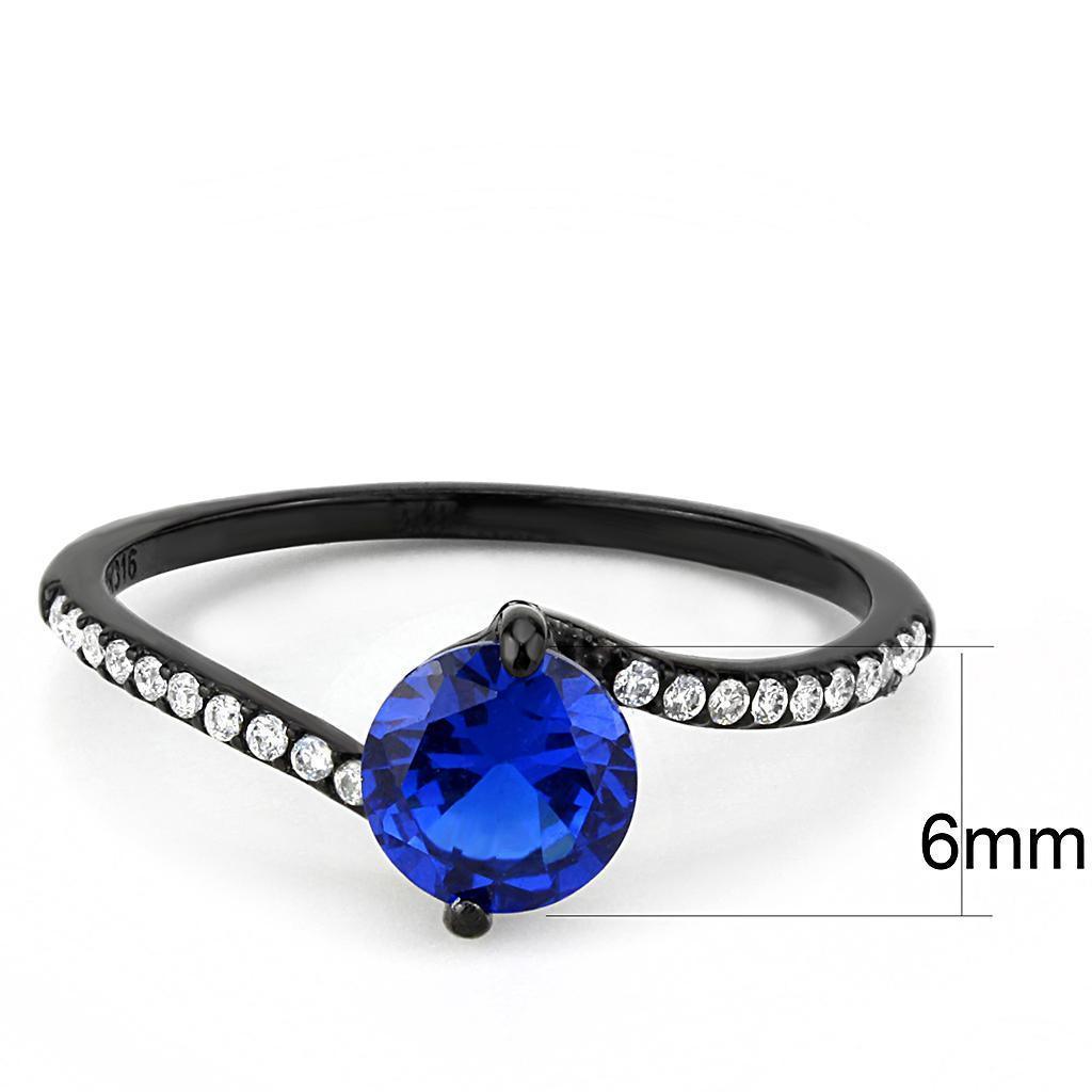Womens Black Ring Anillo Para Mujer 316L Stainless Steel Ring with Synthetic Spinel in London Blue Vasto - Jewelry Store by Erik Rayo