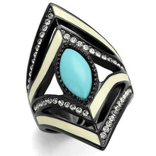 Load image into Gallery viewer, Womens Black Ring Anillo Para Mujer y Ninos Kids 316L Stainless Steel Ring with Synthetic Turquoise in Sea Blue Dina - Jewelry Store by Erik Rayo
