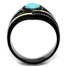 Load image into Gallery viewer, Womens Black Ring Anillo Para Mujer y Ninos Kids 316L Stainless Steel Ring with Synthetic Turquoise in Sea Blue Dina - Jewelry Store by Erik Rayo
