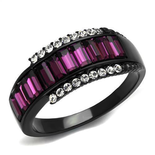 Womens Black Ring Anillo Para Mujer 316L Stainless Steel Ring with Top Grade Crystal in Amethyst Agar - Jewelry Store by Erik Rayo
