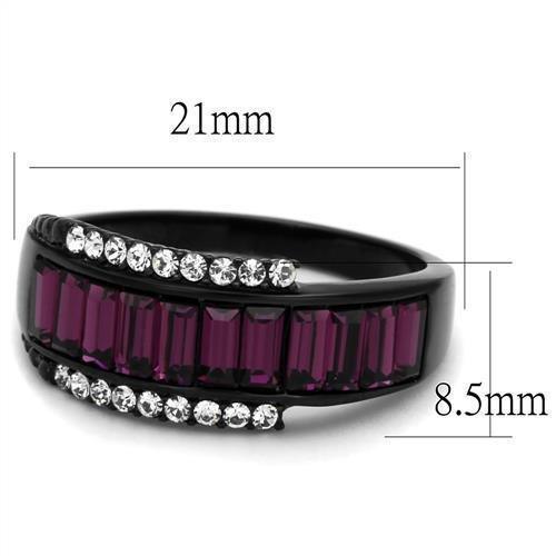 Womens Black Ring Anillo Para Mujer 316L Stainless Steel Ring with Top Grade Crystal in Amethyst Agar - Jewelry Store by Erik Rayo