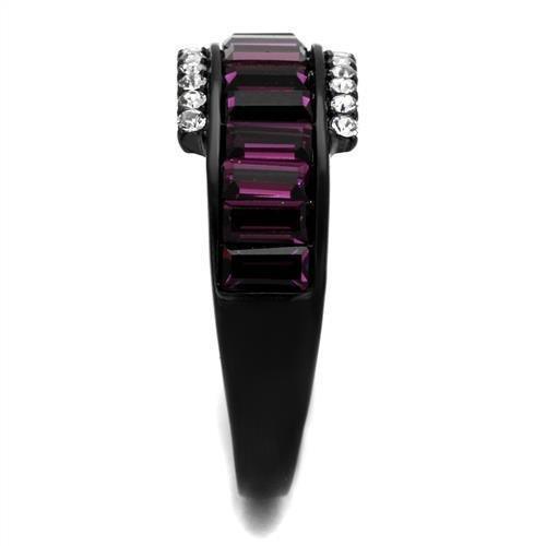 Womens Black Ring Anillo Para Mujer 316L Stainless Steel Ring with Top Grade Crystal in Amethyst Agar - Jewelry Store by Erik Rayo
