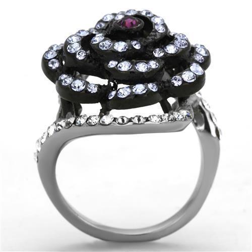Womens Black Ring Anillo Para Mujer 316L Stainless Steel Ring with Top Grade Crystal in Amethyst Desio - Jewelry Store by Erik Rayo
