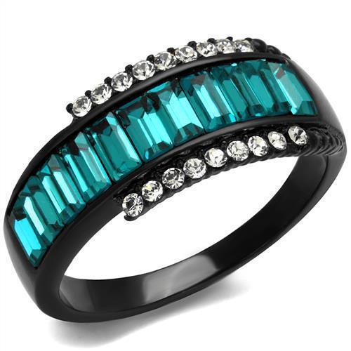 Womens Black Ring Anillo Para Mujer 316L Stainless Steel Ring with Top Grade Crystal in Blue Zircon Adina - Jewelry Store by Erik Rayo