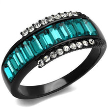 Load image into Gallery viewer, Womens Black Ring Anillo Para Mujer y Ninos Kids 316L Stainless Steel Ring with Top Grade Crystal in Blue Zircon Adina - Jewelry Store by Erik Rayo
