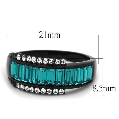 Womens Black Ring Anillo Para Mujer 316L Stainless Steel Ring with Top Grade Crystal in Blue Zircon Adina - Jewelry Store by Erik Rayo