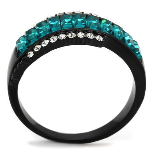 Womens Black Ring Anillo Para Mujer 316L Stainless Steel Ring with Top Grade Crystal in Blue Zircon Adina - Jewelry Store by Erik Rayo