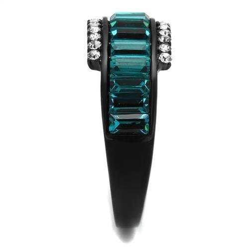 Womens Black Ring Anillo Para Mujer 316L Stainless Steel Ring with Top Grade Crystal in Blue Zircon Adina - Jewelry Store by Erik Rayo