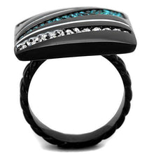 Load image into Gallery viewer, Womens Black Ring Anillo Para Mujer y Ninos Kids 316L Stainless Steel Ring with Top Grade Crystal in Blue Zircon Gubbio - Jewelry Store by Erik Rayo
