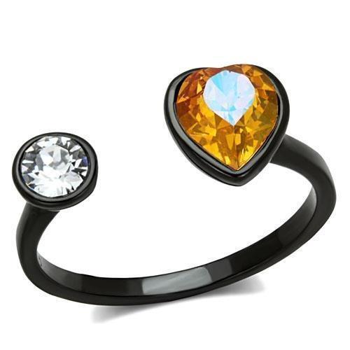 Womens Black Ring Anillo Para Mujer 316L Stainless Steel Ring with Top Grade Crystal in Champagne Assisi - Jewelry Store by Erik Rayo