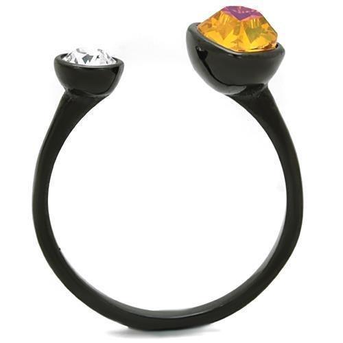 Womens Black Ring Anillo Para Mujer 316L Stainless Steel Ring with Top Grade Crystal in Champagne Assisi - Jewelry Store by Erik Rayo