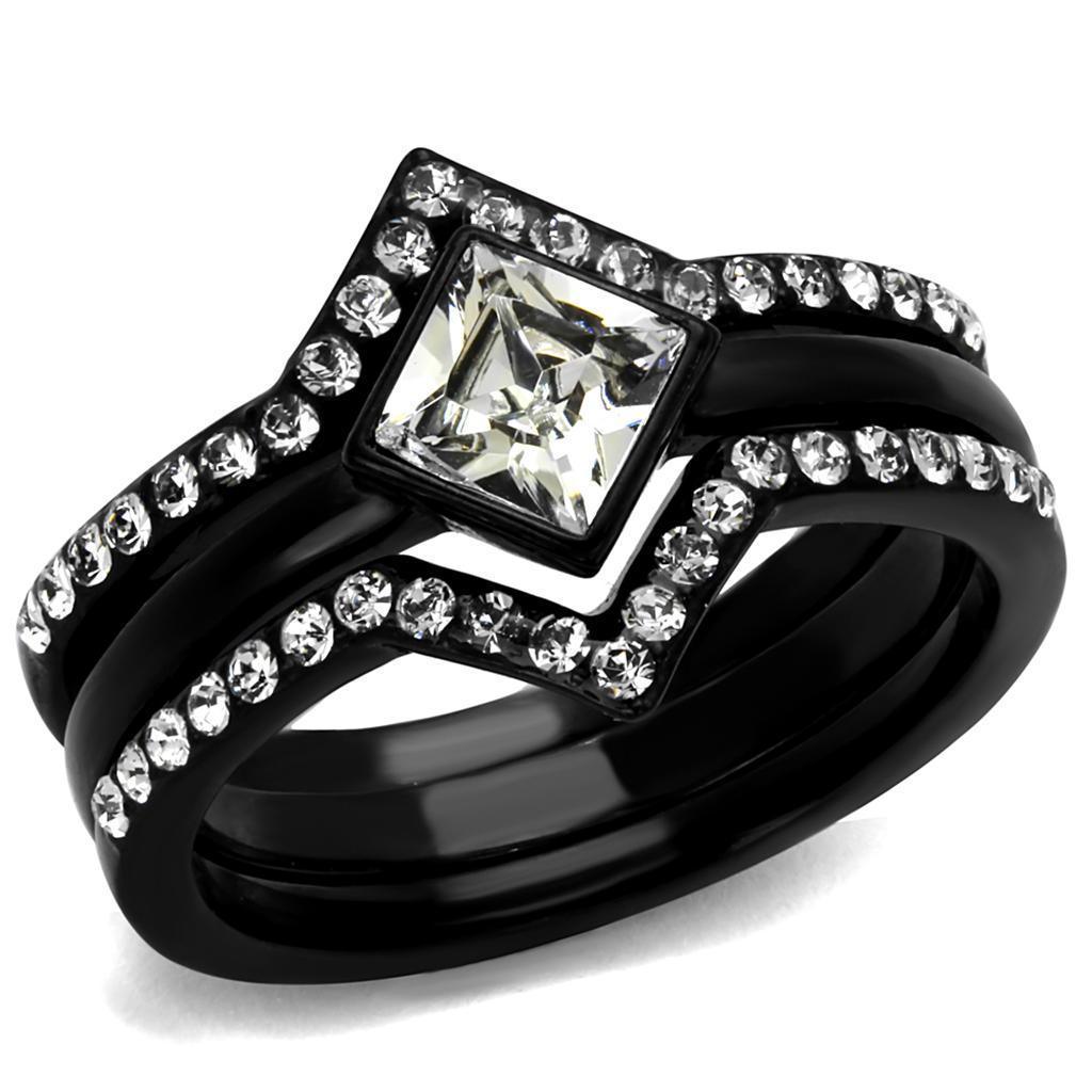 Womens Black Ring Anillo Para Mujer 316L Stainless Steel Ring with Top Grade Crystal in Clear Achineam - Jewelry Store by Erik Rayo