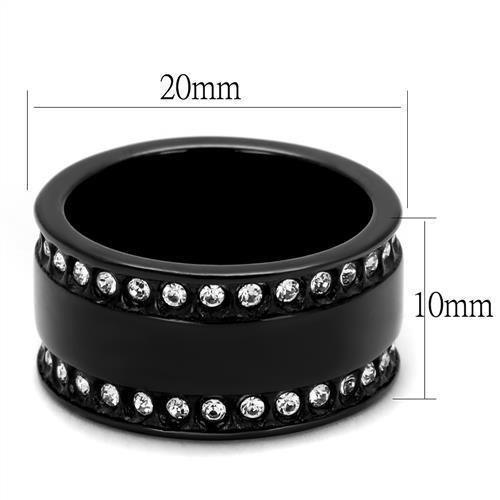 Womens Black Ring Anillo Para Mujer 316L Stainless Steel Ring with Top Grade Crystal in Clear Angel - Jewelry Store by Erik Rayo