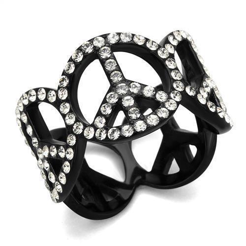 Womens Black Ring Anillo Para Mujer 316L Stainless Steel Ring with Top Grade Crystal in Clear Angela - Jewelry Store by Erik Rayo
