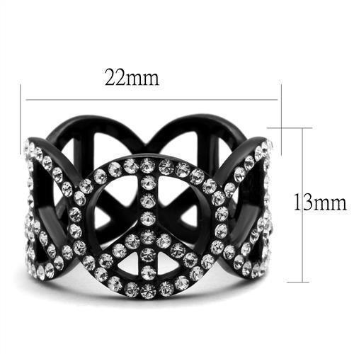 Womens Black Ring Anillo Para Mujer 316L Stainless Steel Ring with Top Grade Crystal in Clear Angela - Jewelry Store by Erik Rayo