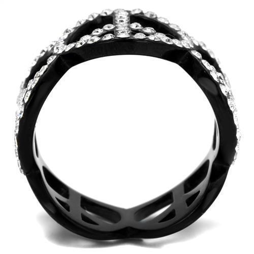 Womens Black Ring Anillo Para Mujer 316L Stainless Steel Ring with Top Grade Crystal in Clear Angela - Jewelry Store by Erik Rayo