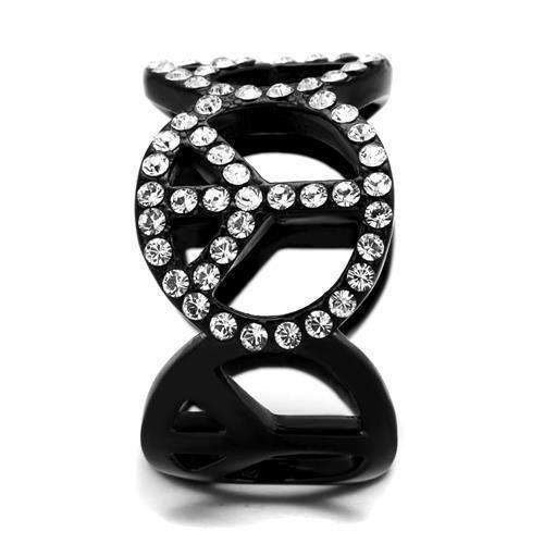 Womens Black Ring Anillo Para Mujer 316L Stainless Steel Ring with Top Grade Crystal in Clear Angela - Jewelry Store by Erik Rayo