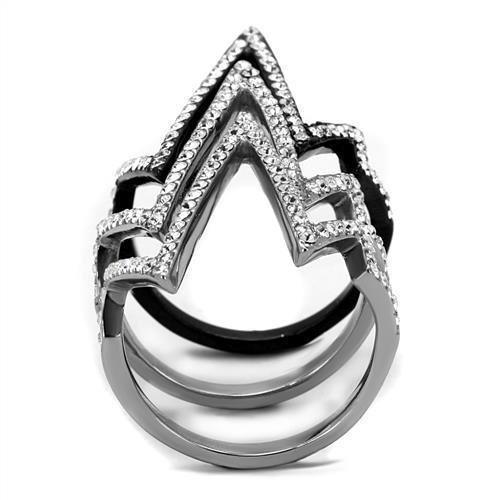 Womens Black Ring Anillo Para Mujer 316L Stainless Steel Ring with Top Grade Crystal in Clear Bernadette - Jewelry Store by Erik Rayo
