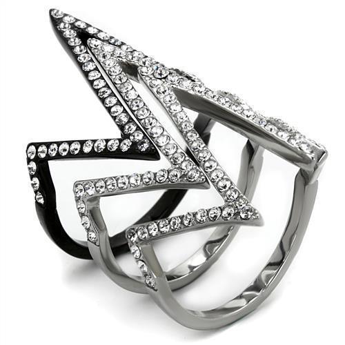 Womens Black Ring Anillo Para Mujer 316L Stainless Steel Ring with Top Grade Crystal in Clear Bernadette - Jewelry Store by Erik Rayo