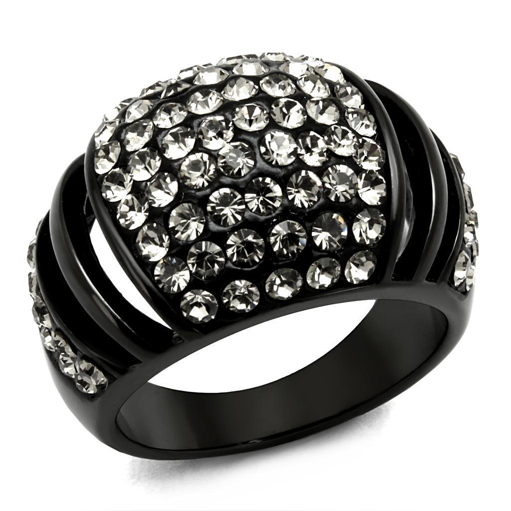 Womens Black Ring Anillo Para Mujer 316L Stainless Steel Ring with Top Grade Crystal in Hematite Fahari - Jewelry Store by Erik Rayo