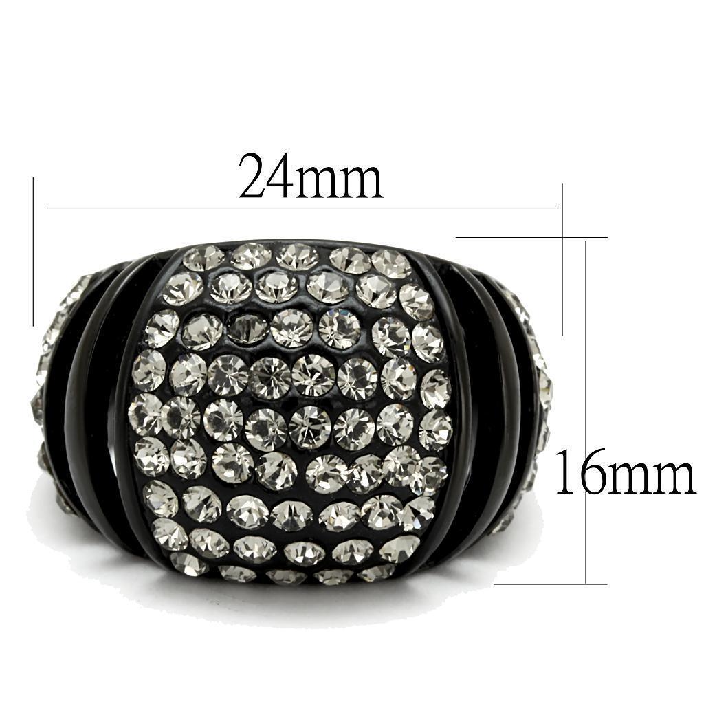 Womens Black Ring Anillo Para Mujer 316L Stainless Steel Ring with Top Grade Crystal in Hematite Fahari - Jewelry Store by Erik Rayo