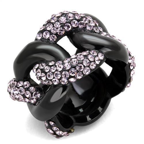 Womens Black Ring Anillo Para Mujer 316L Stainless Steel Ring with Top Grade Crystal in Light Amethyst Volterra - Jewelry Store by Erik Rayo