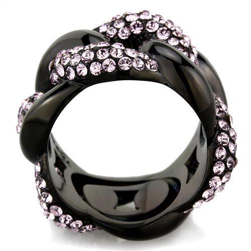 Womens Black Ring Anillo Para Mujer 316L Stainless Steel Ring with Top Grade Crystal in Light Amethyst Volterra - Jewelry Store by Erik Rayo