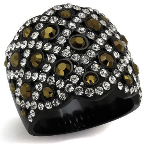 Womens Black Ring Anillo Para Mujer 316L Stainless Steel Ring with Top Grade Crystal in Metallic Light Gold Avita - Jewelry Store by Erik Rayo