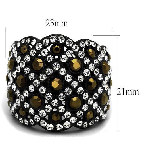 Womens Black Ring Anillo Para Mujer 316L Stainless Steel Ring with Top Grade Crystal in Metallic Light Gold Avita - Jewelry Store by Erik Rayo