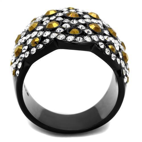 Womens Black Ring Anillo Para Mujer 316L Stainless Steel Ring with Top Grade Crystal in Metallic Light Gold Avita - Jewelry Store by Erik Rayo