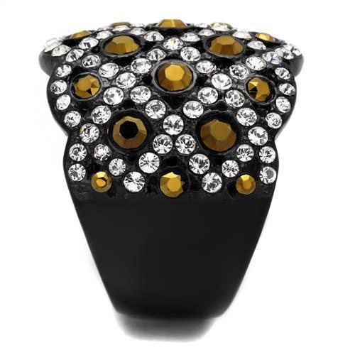 Womens Black Ring Anillo Para Mujer 316L Stainless Steel Ring with Top Grade Crystal in Metallic Light Gold Avita - Jewelry Store by Erik Rayo