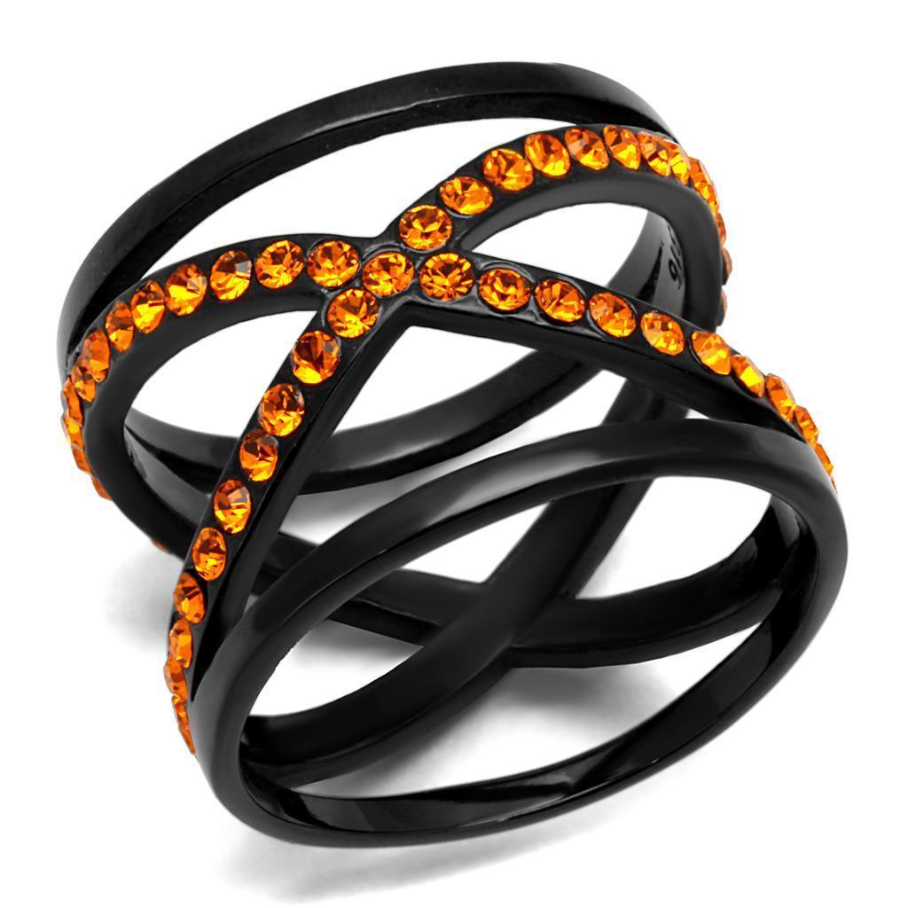 Womens Black Ring Anillo Para Mujer 316L Stainless Steel Ring with Top Grade Crystal in Orange Hasina - Jewelry Store by Erik Rayo