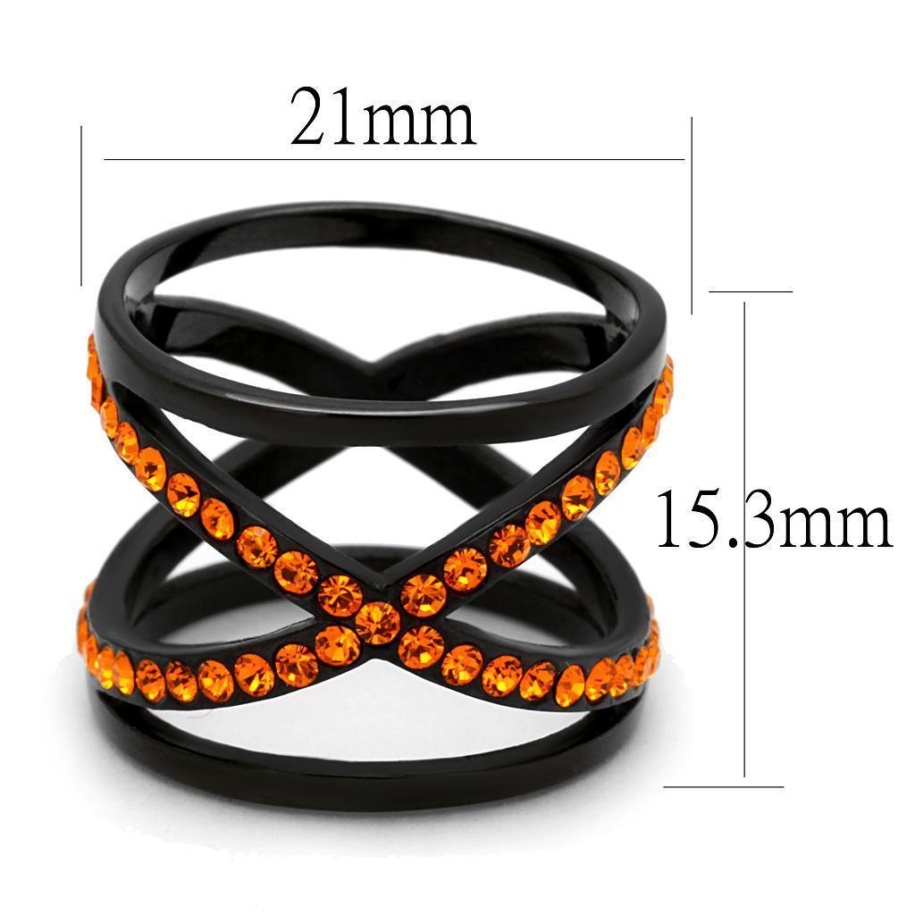 Womens Black Ring Anillo Para Mujer 316L Stainless Steel Ring with Top Grade Crystal in Orange Hasina - Jewelry Store by Erik Rayo