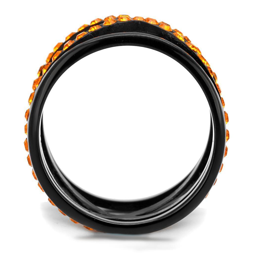 Womens Black Ring Anillo Para Mujer 316L Stainless Steel Ring with Top Grade Crystal in Orange Hasina - Jewelry Store by Erik Rayo